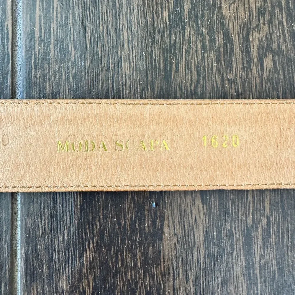 Moda Scapa Italian leather Greek key pattern blunt tip belt NWOT SZ 34